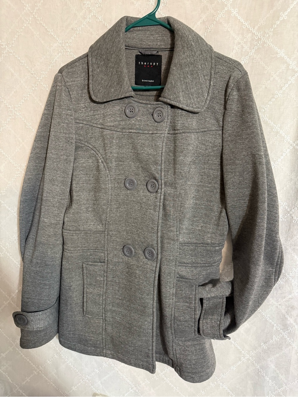 therapy Gray Double-Breasted Peacoat with Wide Collar